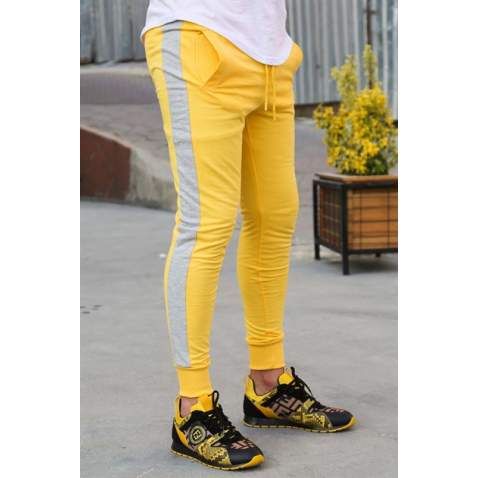 Mens Sweatpants In Striped Design Yellow Color 2926 - Sarı