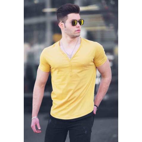 Madmext Yellow Button-up T-shirt for Men 4490 - Sarı