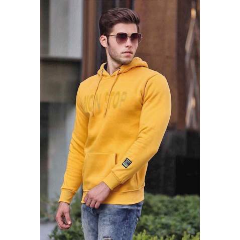 Madmext Yellow Printed Hoodie 4186 - Sarı