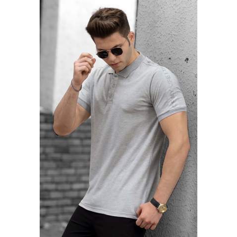 Madmext Grey Striped Detailed Polo T-shirt 4585 - Gri