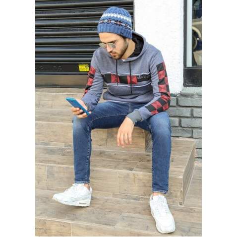 Kapşonlu Baskılı Sweatshirt Füme 2694 - Füme