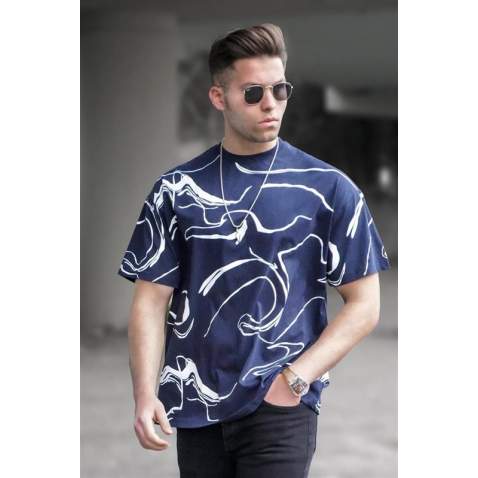 Madmext Men Navy Blue Designed T-shirt 5362 - Lacivert