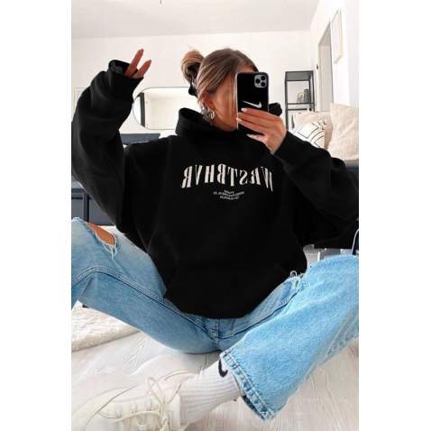 Mad Girls Black Oversize Sweatshirt MG1290 - Siyah