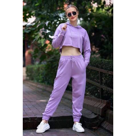 Mad Girls Lilac Hooded Women's Tracksuits MG465-2 - Lila