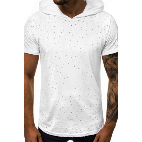 Madmext White Rapped T-shirt with Hood for Men 3069 - Beyaz