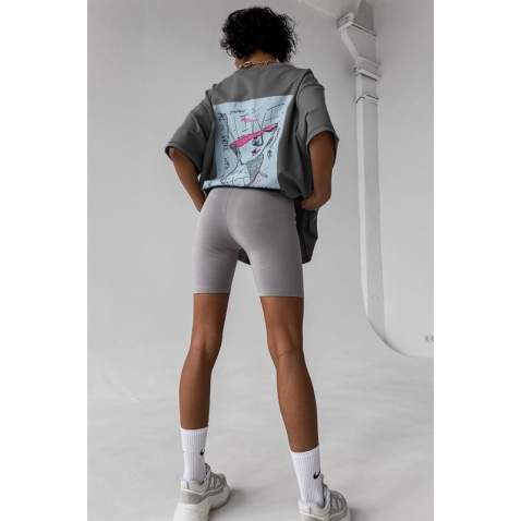 Women Printed Oversize Smoke Gray T-Shirt MG1491 - Füme