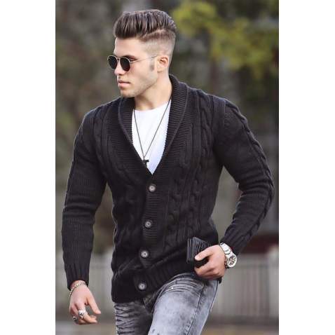 Madmext Men Knitted Black Cardigan 9053 - Siyah