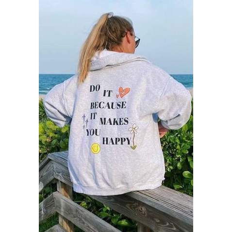 Mad Girls Printed Gray Hoodie Sweatshirt MG1195 - Karmelanj