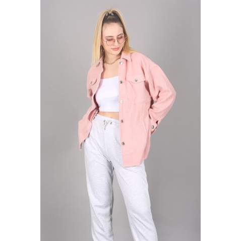 Mad Girls Oversize Soft Pink Woolen Jacket Mg1199 - Pudra