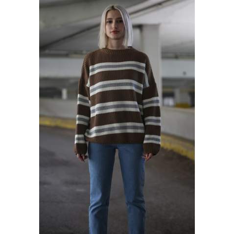 Brown Striped Knitted Sweater MG1244 - Kahverengi