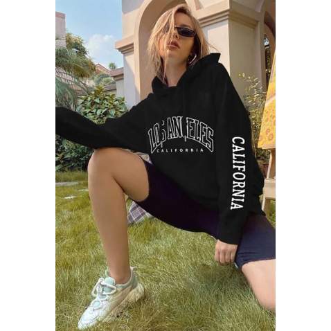 Mad Girls Black Printed Hoodie Sweatshirt Mg824 - Siyah