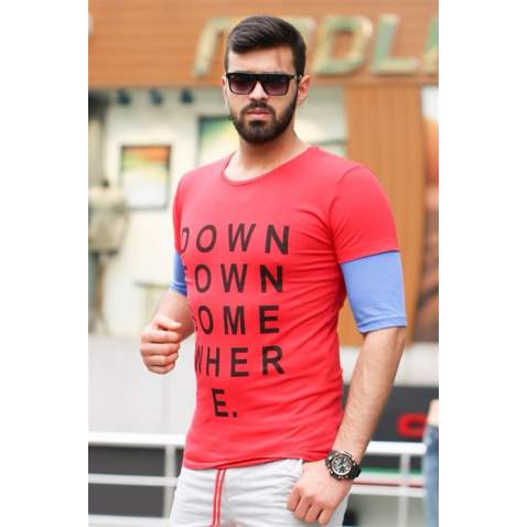 Madmext Red Printed T-shirt for Men Mad4010 - Kırmızı