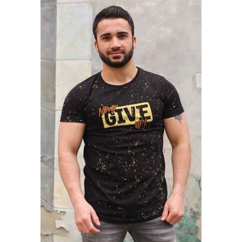 Madmext Black Paint Splatter T-shirt for Men 3075 - Siyah