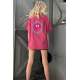 Women Printed Pink Oversize T-Shirt - Pembe