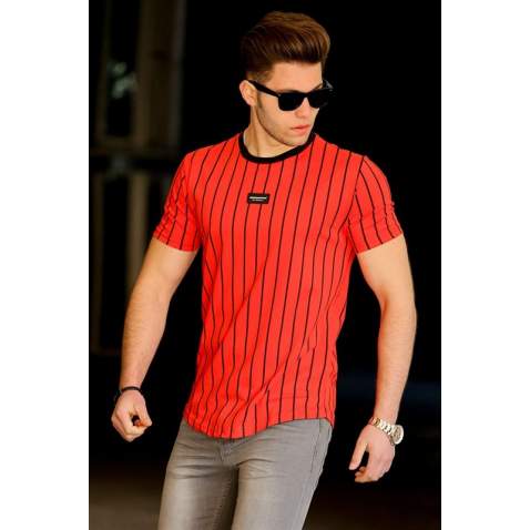 Madmext Red Striped T-shirt for Men 4522 - Kırmızı