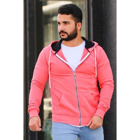 Madmext Soft Pink Zipper Detailed Hoodie 4156 - Pudra