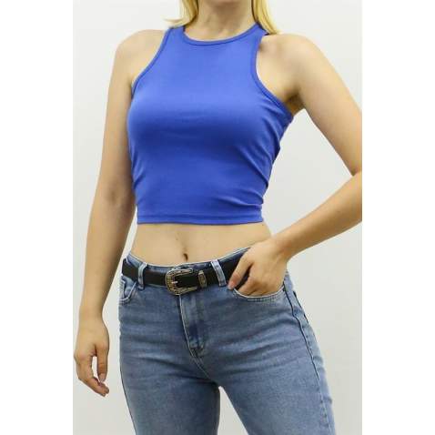 Mad Girls Light Blue Crop Top MG361 - Sax mavi