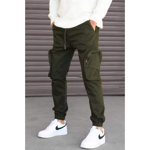 Madmext Men Slim Fit Khaki Cargo Trousers 5704 - Haki