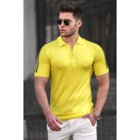 Madmext Men Knitted Yellow Polo T-shirt 5084 - Sarı