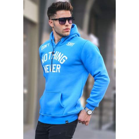 Saxe Blue Printed Hoodie Sweatshirt 5898 - Saks