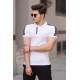 Madmext White Shoulder Striped Polo Shirt for Men -4616 - Beyaz