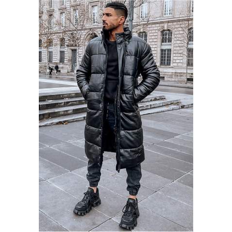 Men Black Long Puffer Jacket - Siyah