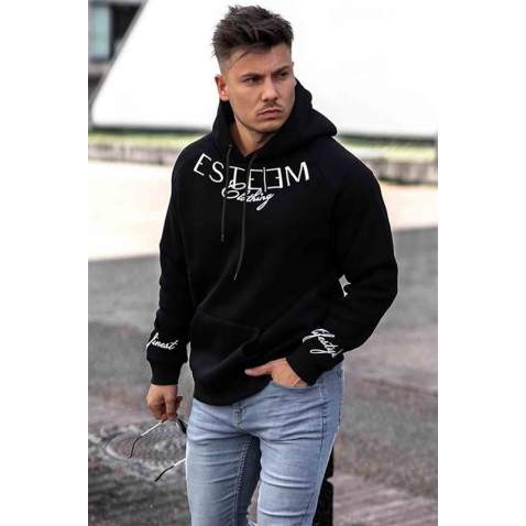 MadmextPrinted Black Kapşonlu Sweatshirt 4402 - Siyah