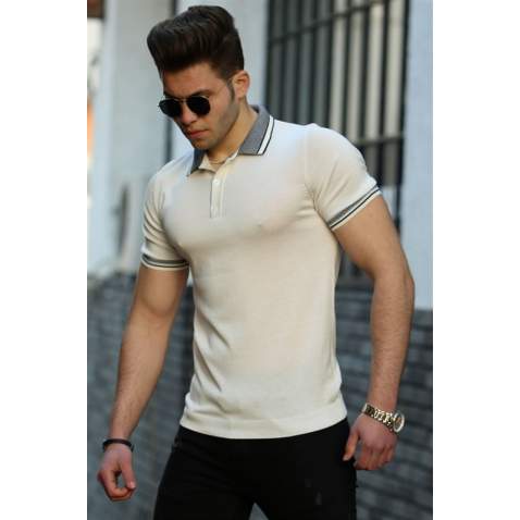 Madmext White Polo Shirt for Men 4536 - Bej