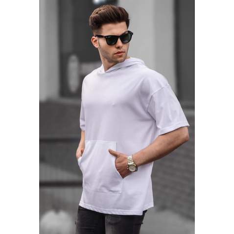 Men White Oversize Hoodie T-Shirt 5853 - Beyaz