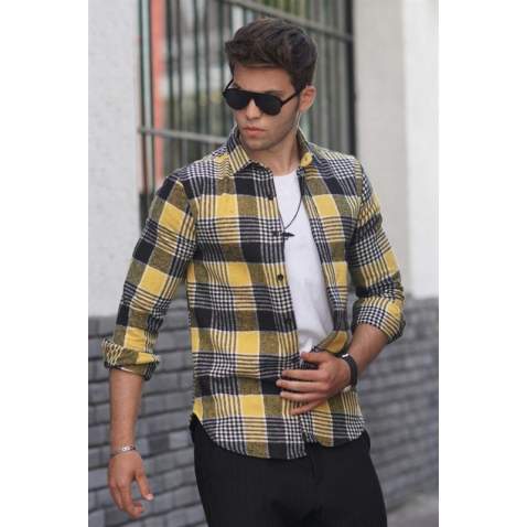 Madmext Yellow Checked Mackinaw Shirt 4684 - Sarı