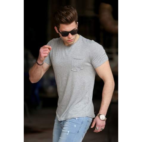 Madmext Grey Basic T-shirt for Men 4514 - Gri