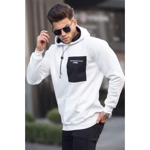 Ecru Printed Hoodie Sweatshirt 6004 - Ekru