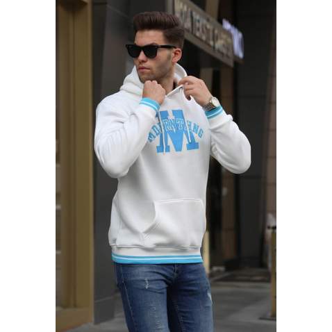 Ecru Embroidered Hoodie Sweatshirt 6012 - Ekru