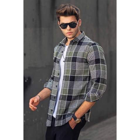 Madmext Khaki Checked Mackinaw Shirt 4684 - Haki