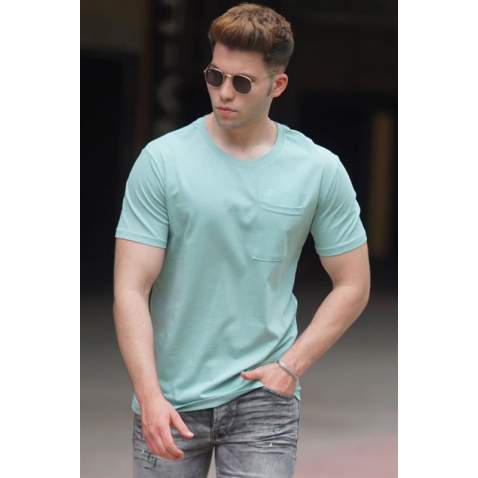 Madmext Men Front Pocket Almond Green T-shirt 5241 - Çağla yeşili