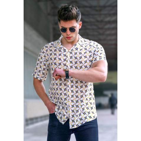 Madmext Men Designed Yellow Shirt 5537 - Sarı