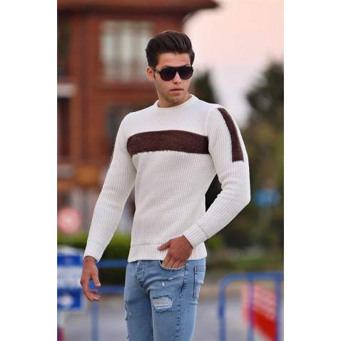 Madmext White Crewneck Jumper 4361 - Beyaz