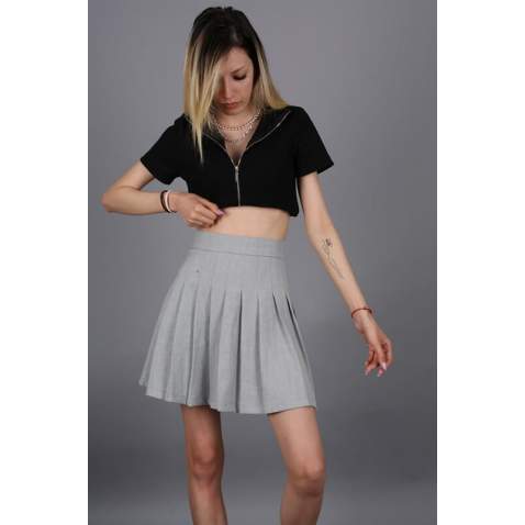 Women Basic Pleated Gray Skirt MG1484 - Gri