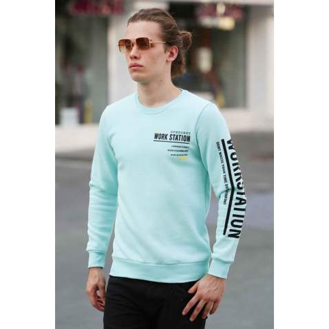 Madmext Baskılı Turkuaz Sweatshirt 4161 - Turkuaz