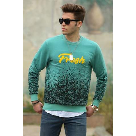 Yeşil Baskılı Bisiklet Yaka Sweatshirt 2791 - Yeşil