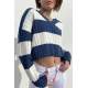 Women Oversize Navy Blue Sweater MG1441 - Lacivert/beyaz