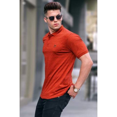 Men Designed Tile Red Polo T-Shirt 5889 - Kiremit