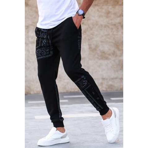 Madmext Men Black Jacquard Sweatpants 5431 - Siyah