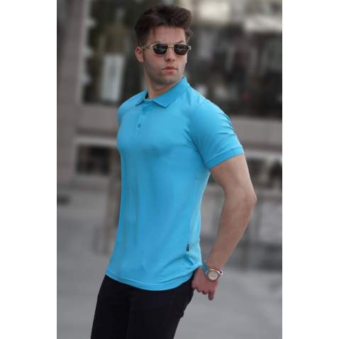 Madmext Blue Basic Polo Shirt for Men 4550 - Mavi