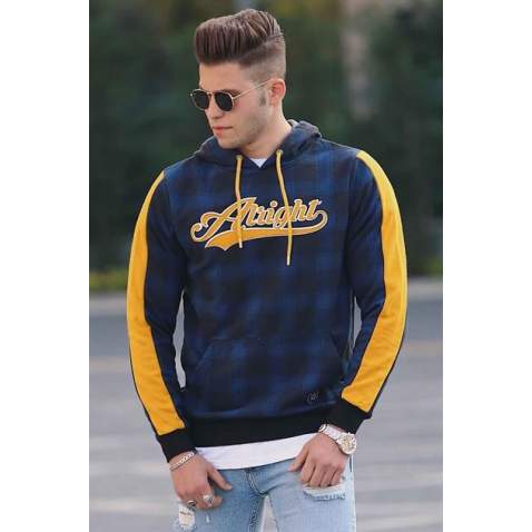 Madmext Men Checkered Navy Blue Sweatshirt 2843 - Lacivert