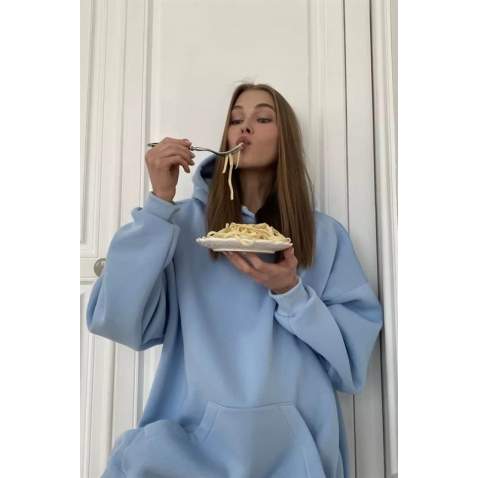 Mavi Kapüşonlu Oversize Sweatshirt MG1566 - Mavi