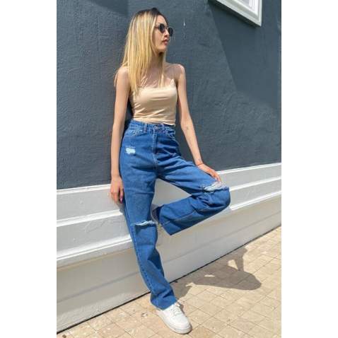 Mad Girls Ripped Blue Jeans MG1158 - Mavi