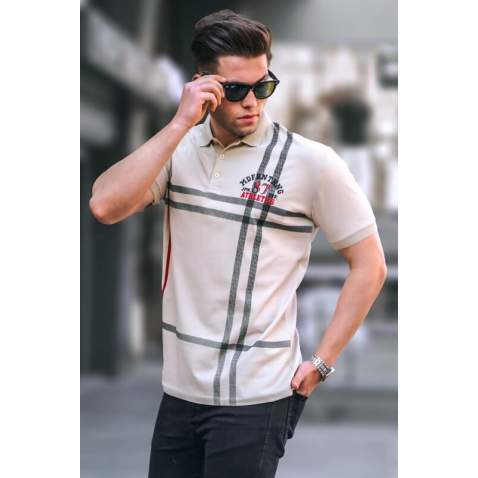 Men Designed Beige Polo T-Shirt 5872 - Bej