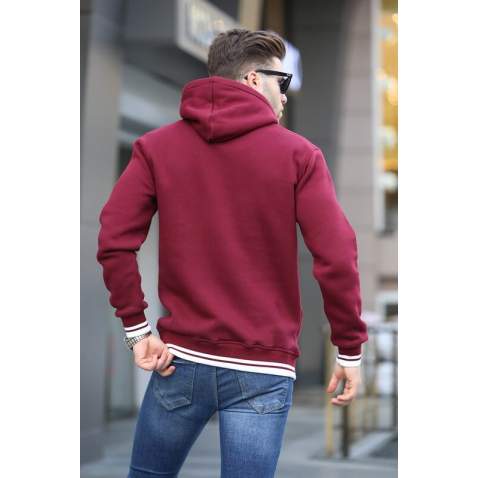 Maroon Embroidered Hoodie Sweatshirt 6012 - Bordo