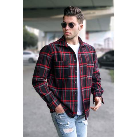 Madmext Men Plaid Black Shirt 5525 - Siyah